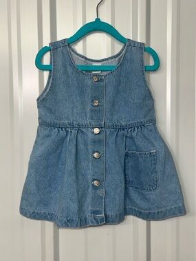 Vintage Infant Girls Denim Tank Dress 90s Cottagecore Classic Jean Baby Outfit
